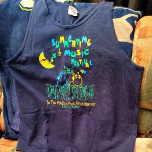 Hanes Adult Tank Top - Navy Blue with Colorful Print XL (46/48)